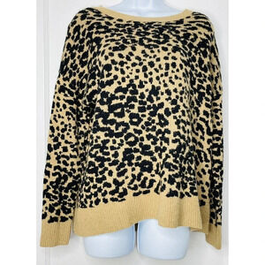 Loft Womens Knit Sweater Sz M Brown Black Cheetah Print Popover
